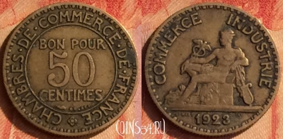 Франция 50 сантимов 1923 года, KM# 884, 437o-022