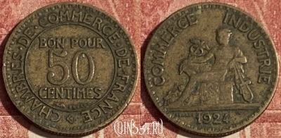 Франция 50 сантимов 1924 года, KM# 884, 419p-020 ♛