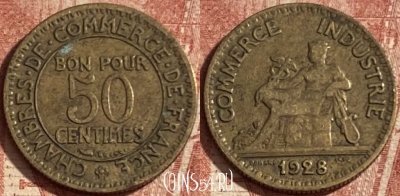 Франция 50 сантимов 1928 г., редкая, KM# 884, 269p-083 ♛