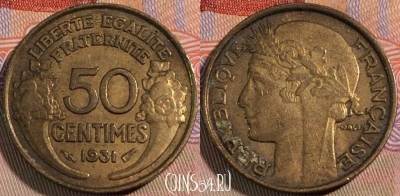 Франция 50 сантимов 1931 года, KM# 894, 136b-118