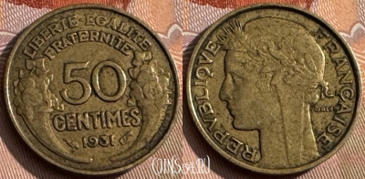 Франция 50 сантимов 1931 года, KM# 894, 166s-064