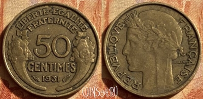 Франция 50 сантимов 1931 года, KM# 894, 197p-008