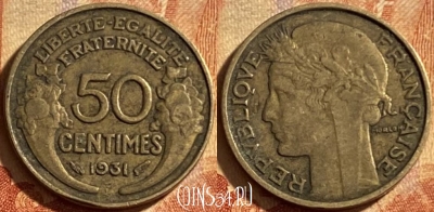 Франция 50 сантимов 1931 года, KM# 894, 197p-038