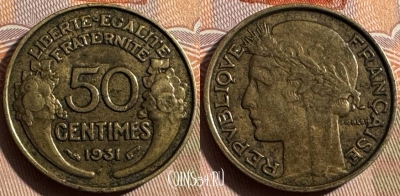 Франция 50 сантимов 1931 года, KM# 894, 329s-068