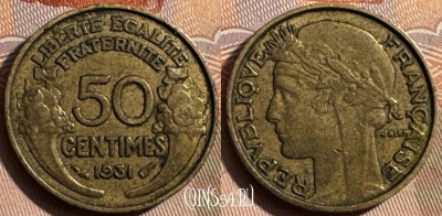 Франция 50 сантимов 1931 года, KM# 894, 342s-043