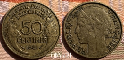 Франция 50 сантимов 1931 года, KM# 894, 343s-049