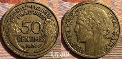 Франция 50 сантимов 1931 года, KM# 894, 347s-062