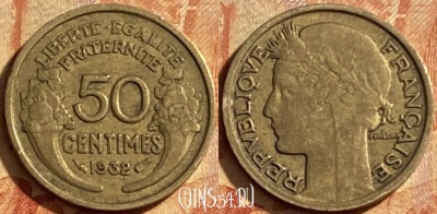 Франция 50 сантимов 1932 года, KM# 894, 197p-059