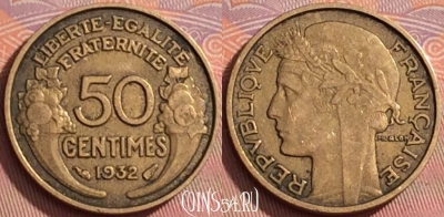 Франция 50 сантимов 1932 года, KM# 894, 209l-138