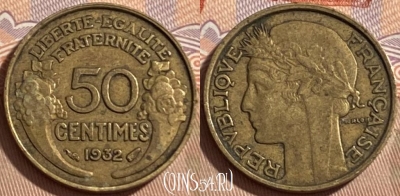 Франция 50 сантимов 1932 года, KM# 894, 486р-077 ♛