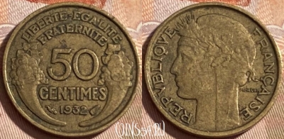 Франция 50 сантимов 1932 года, KM# 894, 490р-084 ♛