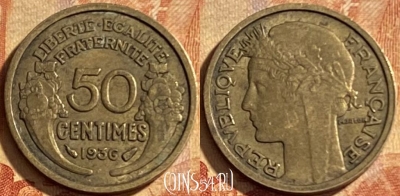 Франция 50 сантимов 1936 года, KM# 894, 199p-115