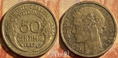Франция 50 сантимов 1937 года, KM# 894, 200p-067