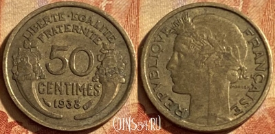 Франция 50 сантимов 1938 года, KM# 894, 201p-077