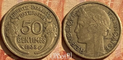 Франция 50 сантимов 1938 года, KM# 894, 201p-116