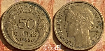 Франция 50 сантимов 1938 года, KM# 894, 202p-006