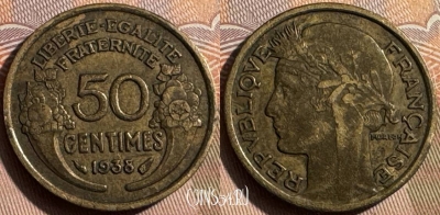 Франция 50 сантимов 1938 года, KM# 894, 337s-062