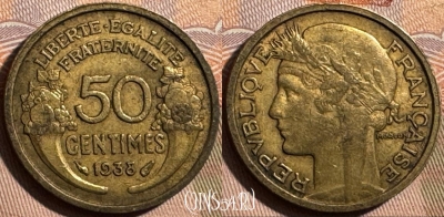 Франция 50 сантимов 1938 года, KM# 894, 402s-090