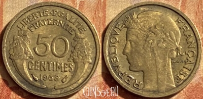 Франция 50 сантимов 1939 года, KM# 894, 203p-127