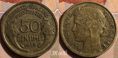 Франция 50 сантимов 1939 года, KM# 894, 321s-030