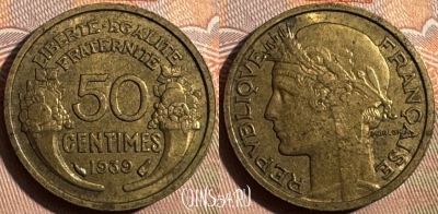 Франция 50 сантимов 1939 года, KM# 894, 356s-110