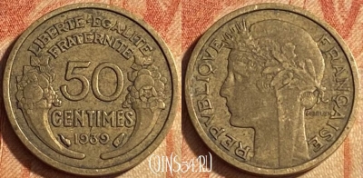 Франция 50 сантимов 1939 года, KM# 894, 447o-050