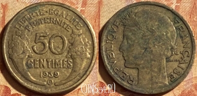 Франция 50 сантимов 1939 года B, KM# 894, 191p-050