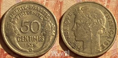 Франция 50 сантимов 1939 года B, KM# 894, 191p-120 ♛