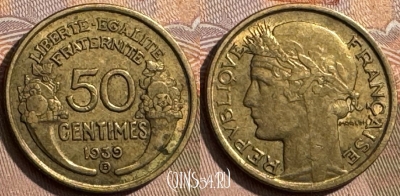 Франция 50 сантимов 1939 B, KM# 894, 297s-121 ♛