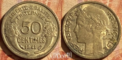 Франция 50 сантимов 1941 года, KM# 894, 192p-112