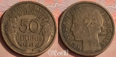 Франция 50 сантимов 1941 года, KM# 894, 315o-078