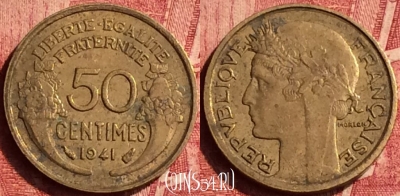 Франция 50 сантимов 1941 года, KM# 894, 352o-001