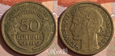 Франция 50 сантимов 1941 года, KM# 894, 365p-087 ♛