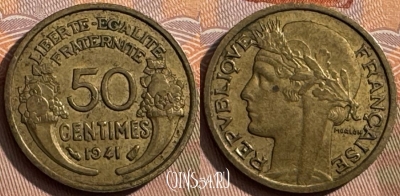 Франция 50 сантимов 1941 года, KM# 894, 389s-002