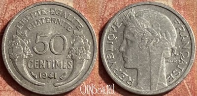 Франция 50 сантимов 1941 года, KM# 894a, 133p-055 ♛