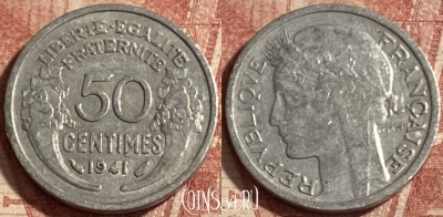 Франция 50 сантимов 1941 года, KM# 894a, 296p-004