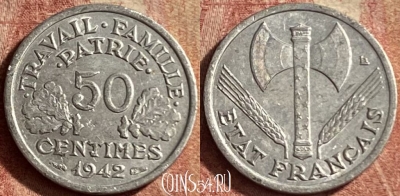 Франция 50 сантимов 1942 года, KM# 914, 136p-141