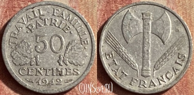 Франция 50 сантимов 1942 года, KM# 914, 136p-143