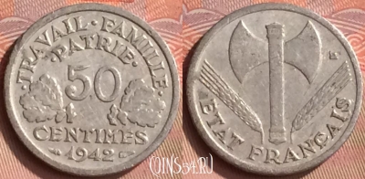 Франция 50 сантимов 1942 года, KM# 914, 163m-103