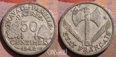 Франция 50 сантимов 1942 года, KM# 914, 166a-132