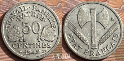 Франция 50 сантимов 1942 года, KM# 914, 167s-127