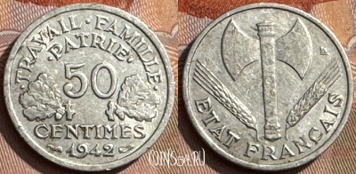 Франция 50 сантимов 1942 года, KM# 914, 311s-124