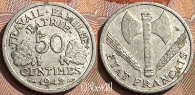 Франция 50 сантимов 1942 года, KM# 914, 315s-073