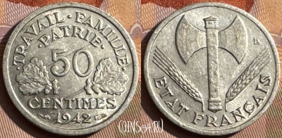 Франция 50 сантимов 1942 года, KM# 914, 373s-078