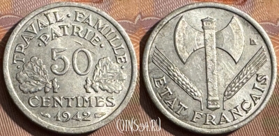 Франция 50 сантимов 1942 года, KM# 914, 379s-116