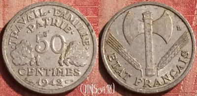 Франция 50 сантимов 1942 года, KM# 914, 406-102