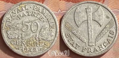 Франция 50 сантимов 1942 года, KM# 914, 420o-035