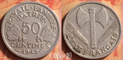 Франция 50 сантимов 1942 года, KM# 914, 436o-126
