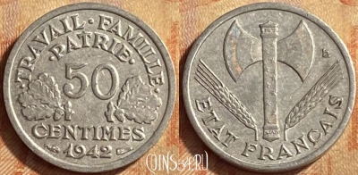 Франция 50 сантимов 1942 года, KM# 914, 451o-081