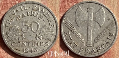 Франция 50 сантимов 1943 года, KM# 914, 132p-063
